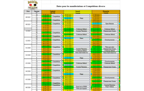 Calendrier des évènement saison 2025-2026 